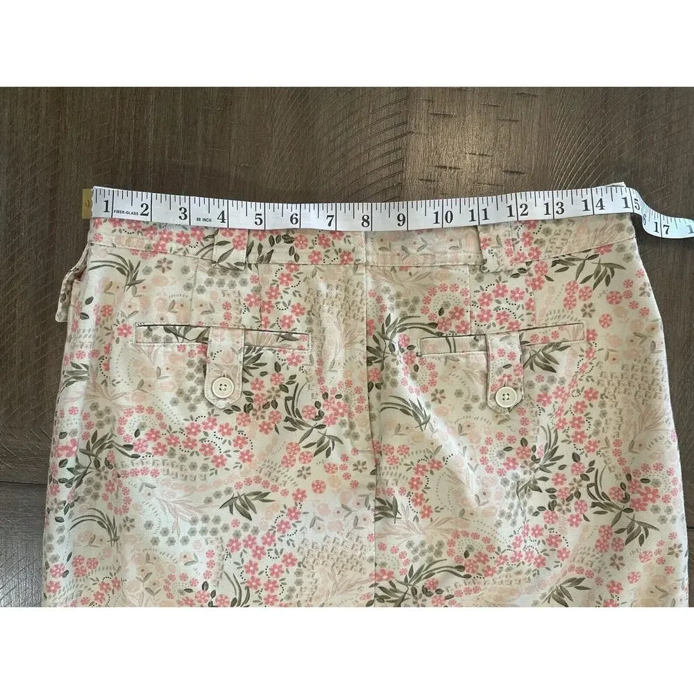 Ann Taylor LOFT Beige Pink Floral 100% Cotton Mini Straight Pencil Skirt Size 6 - Picture 6 of 10